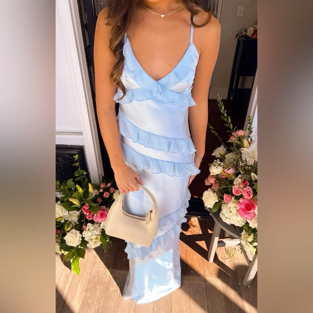 Beginning Boutique Inara Blue Ruffle Maxi Dress - Size 12 - Picture 4 of 16